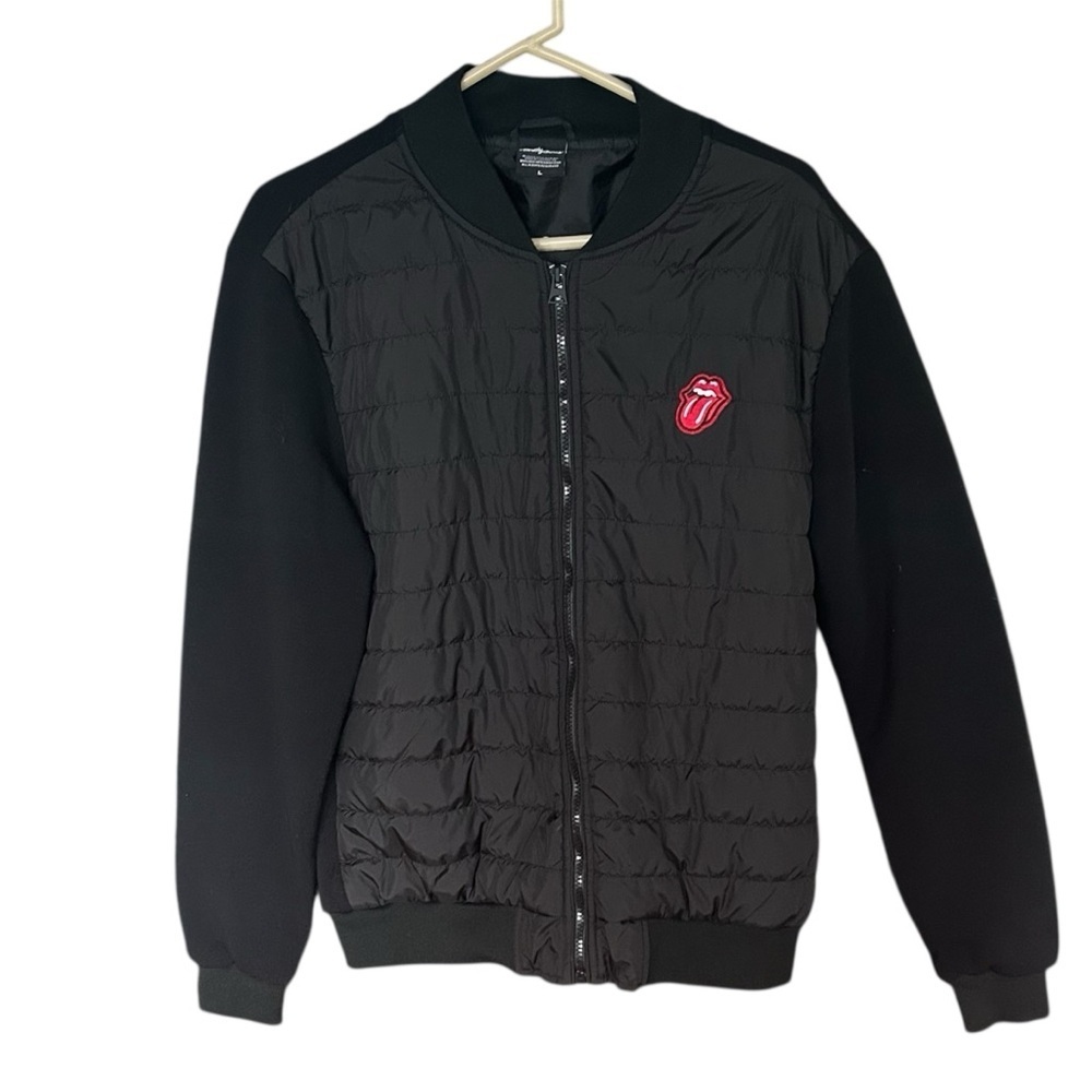 The Rolling Stones Black Bomber Jacket with Red Lip Emblem